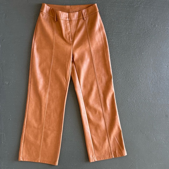 7 For All Mankind Wide Leg Faux Cognac Leather Fully Lined Mid Rise Cropped Pant - Picture 2 of 12
